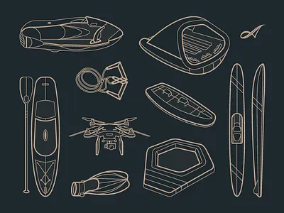 Water Toys! adventure boat fin flipper float illustration paddle paddle board rope ski tube water