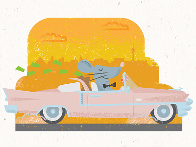 Rat Race Illustration book cadillac car cartoon children heist illustration kids las vegas mouse rat sky