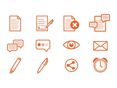 Icons collaborate comment document icons marker pen review share sign signature time vector