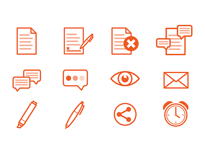 Icons collaborate comment document icons marker pen review share sign signature time vector