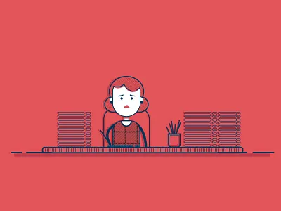 Paperwork! 2 colors assignment girl graphics line papers paperwork vector work working