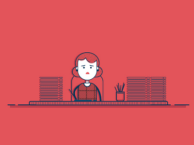 Paperwork! 2 colors assignment girl graphics line papers paperwork vector work working