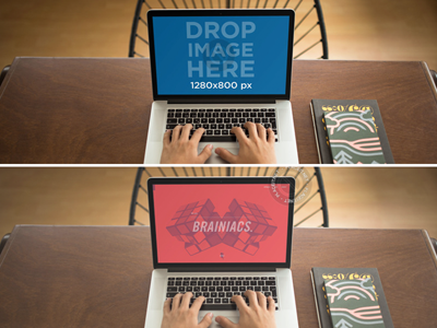 Student Working on a MacBook Pro at a Wooden Desk Mockup branding macbook macbook mockup marketing mockup mockup template mockups uiux design web design