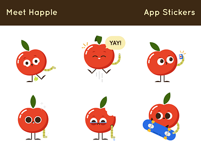 Meet Happle app apple character fart fruit sad selfie skate stickers stunned toot yay