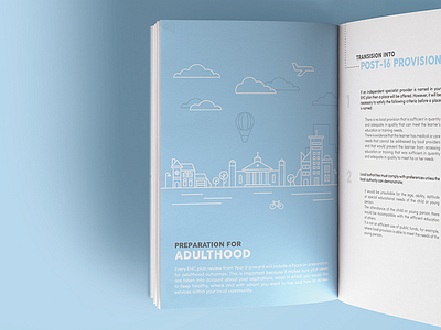 Editorial Illustration balloon booklet brochure buildings clouds editorial flat illustration line