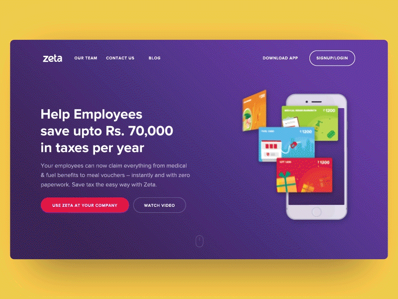 Zeta Website - Home after effects animation benefits cards gif homescreen phone ui ux website