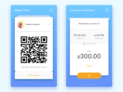 check-in & check-out card check in check out code invoice membership qr