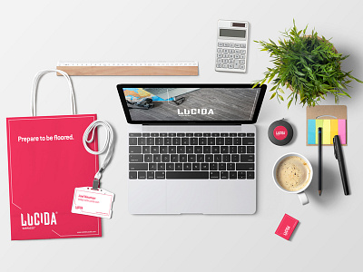 Lucida branding desktop flooring home interior logo red rubin stationery tech technical wood