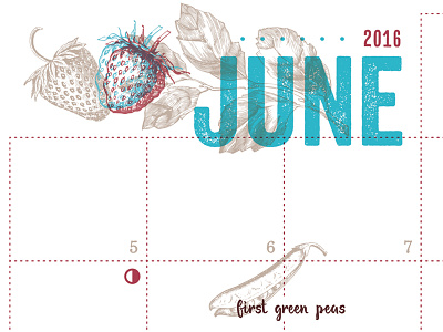 June calendar june nature science strawberry typography