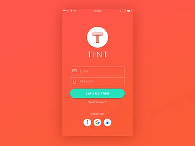 Tint Mobile - Login app facebook frontpage google intro linkedin login minimal mobile orange sign up signup