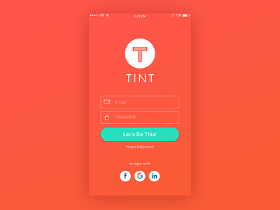 Tint Mobile - Login app facebook frontpage google intro linkedin login minimal mobile orange sign up signup