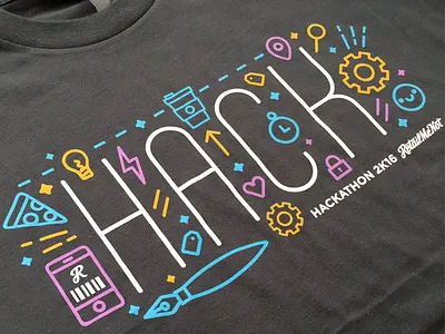 RetailMeNot Hackathon Tee cute gears hack hackathon icons illustration line pizza tech