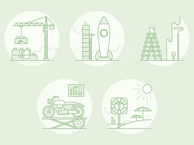 Services Page Illustrations beach bike crane ecommerce ladder line paint rocket shopify simple umbrella workshop