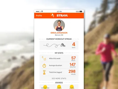 Profile Page | 006 006 daily100 dailyui fitness ios profile page stats strava ui uidesign ux uxdesign