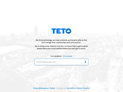 Teto splash page landing page logo property sign up splash page ui ux