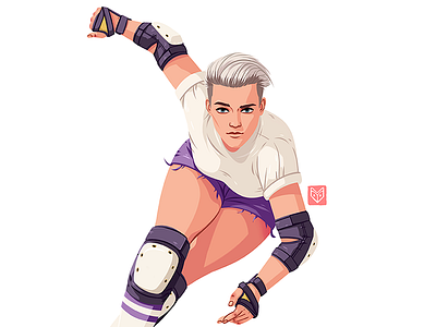 Purple roller girl art badass beautiful blond drawing illustration roller derby roller girl short hair skater woman