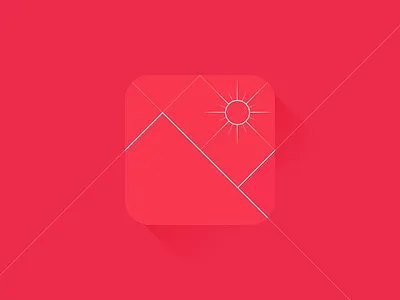 Photo icon illustrations image line，flat material design photo red sun