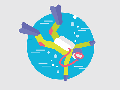 Diver adventures blue diver flat holiday icon illustration sport vector water