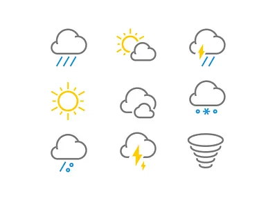Worldmate weather icons lightning snow stormy sun tornado weather