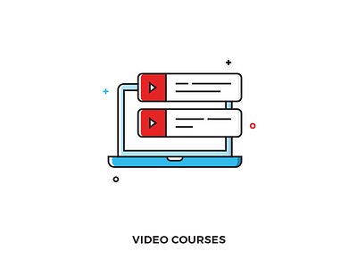 Video Courses Illustration blue courses icon notebook outline red stroke video