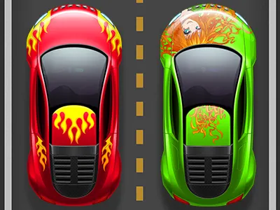 Supercar anime car fire green red road