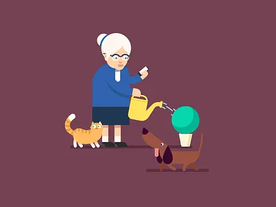 Ba and pets call cat dog grandmother pets