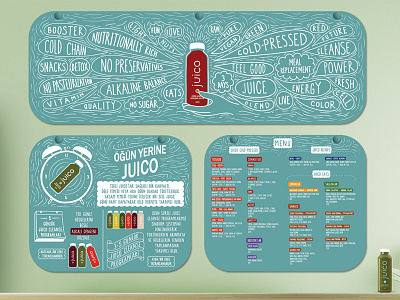 Juico board illustration and menu board detox energy green healthy juice juico vitamin