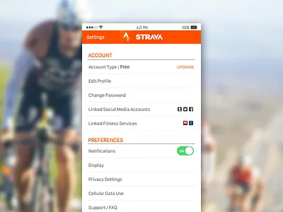 Settings | 007 007 daily100 dailyui fitness ios settings strava ui uidesign ux uxdesign