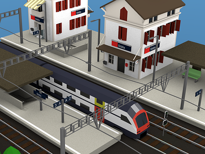 Swiss train station 3d blender building house low poly lowpoly model platform station swiss switzerland train