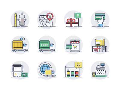 Shopping Ecommerce Icons For Shopify boxes checkout delivery ecommerce feedback gift icons invoice payment shipping shopping sizes