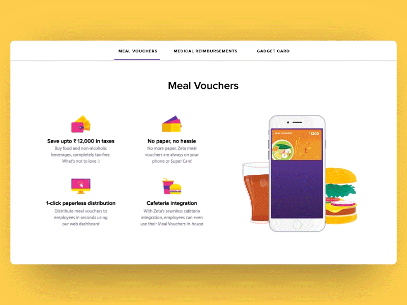 Zeta Website - Meal Vouchers after effects animation burger drink gif ice meal sodexo splash ui vouchers website
