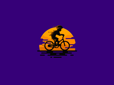 Riding to the sunset bicycle child illustration kid kreatank logo purple sun sunset