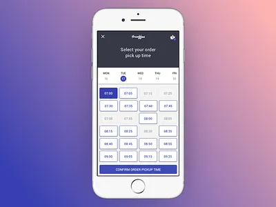 Coffee shop - Time slot picker app coffee delivery interface ios mobile order picker selection time ui