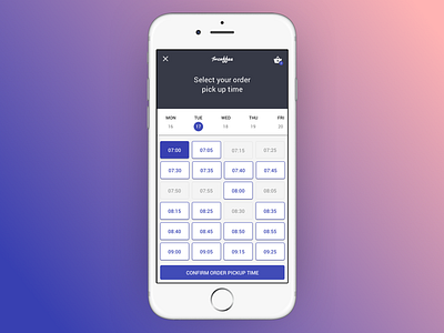 Coffee shop - Time slot picker app coffee delivery interface ios mobile order picker selection time ui