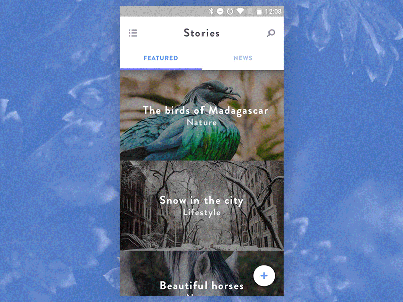 Stories android animation concept gif interactive material design mockup nature ui ux video