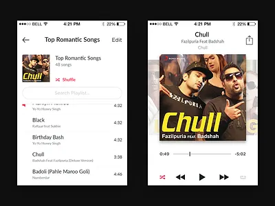 iOs Music App Playlist & Player Mockups. clean ios minimal music music player playlist white bg