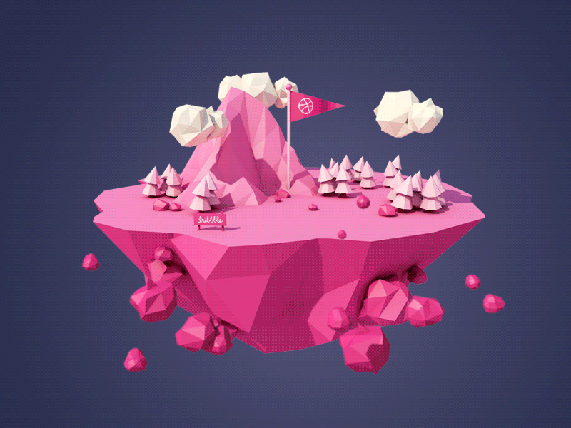 Hello! Dribbble ball debut dribbble first float gif illustration invitation island lowpoly shot thanks