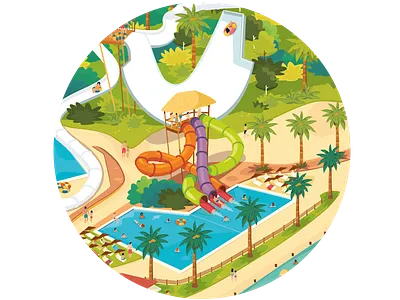 Waterpark Aqualand Maspalomas flat illustration palmtrees slide swim swimming pool vector water waterpark