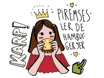 Cafe Illustration burger cartoon doodle drawing food girl hamburger illustration pretty princess restaurant typography