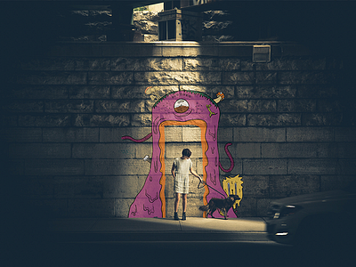 Monster And The Dog Mural building creepy dog illustration mockup monster mural wall