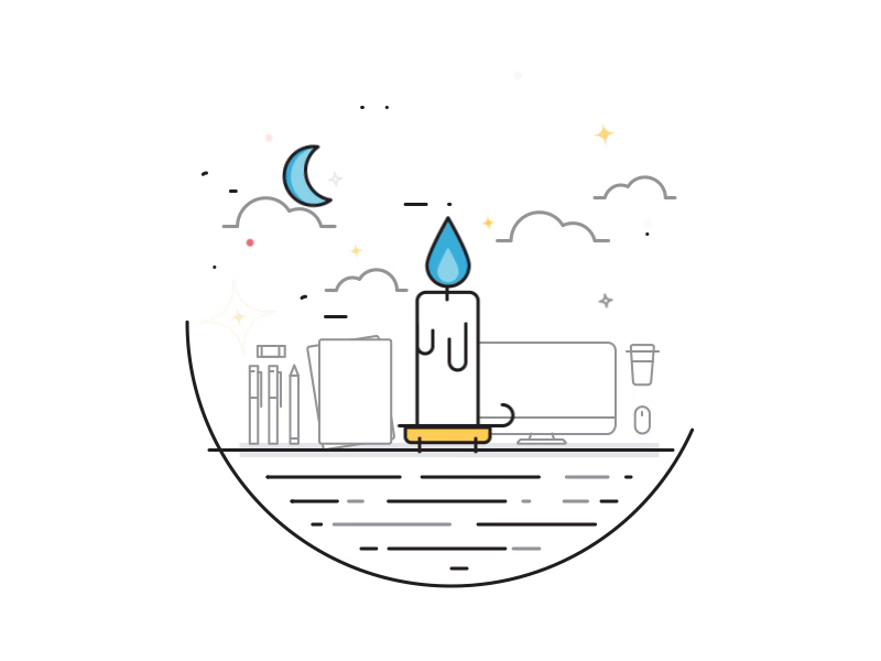 Burning Oil + motion burn candle designer illustrator line work minimal motion vector work