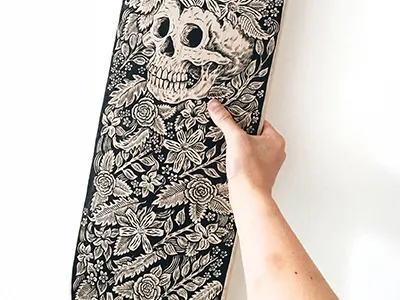 Walls deck drawing floral flowers illustration pattern skateboard skull