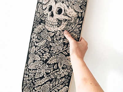 Walls deck drawing floral flowers illustration pattern skateboard skull