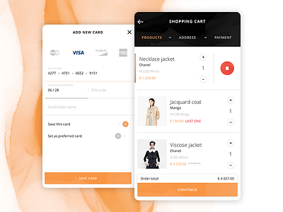 shopping cart & payment (iOS app) app card cart ecommerce fashion kohutpiotr list mobile payment switch ui visa