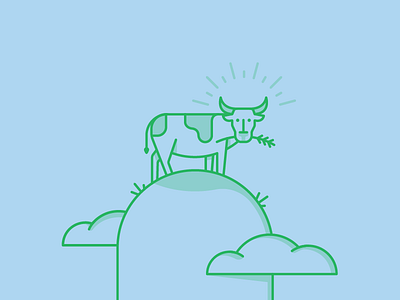 Ox clouds cow design flat hill icon illustration modern ox oxen simple vector