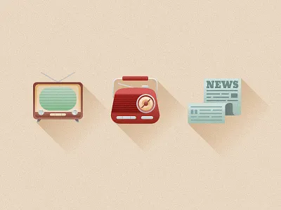 Retro Media Icons affinity design flat grain icons media newspaper radio retro tv vector web