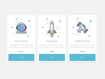 Space Themed Onboarding cards on boarding space