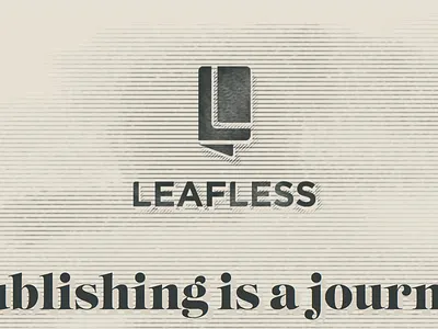 Vintage Leafless Treatment beige cross hatch grey leafless logo old style self publishing vintage woodcut