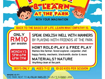 Play & Learn at the Park children fun graphic design play poster