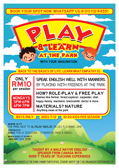 Play & Learn at the Park children fun graphic design play poster